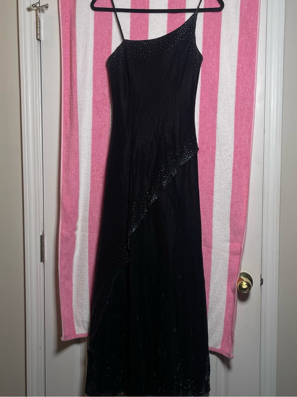 Jump Black One-Shoulder Evening Gown with Rhinestone Detail